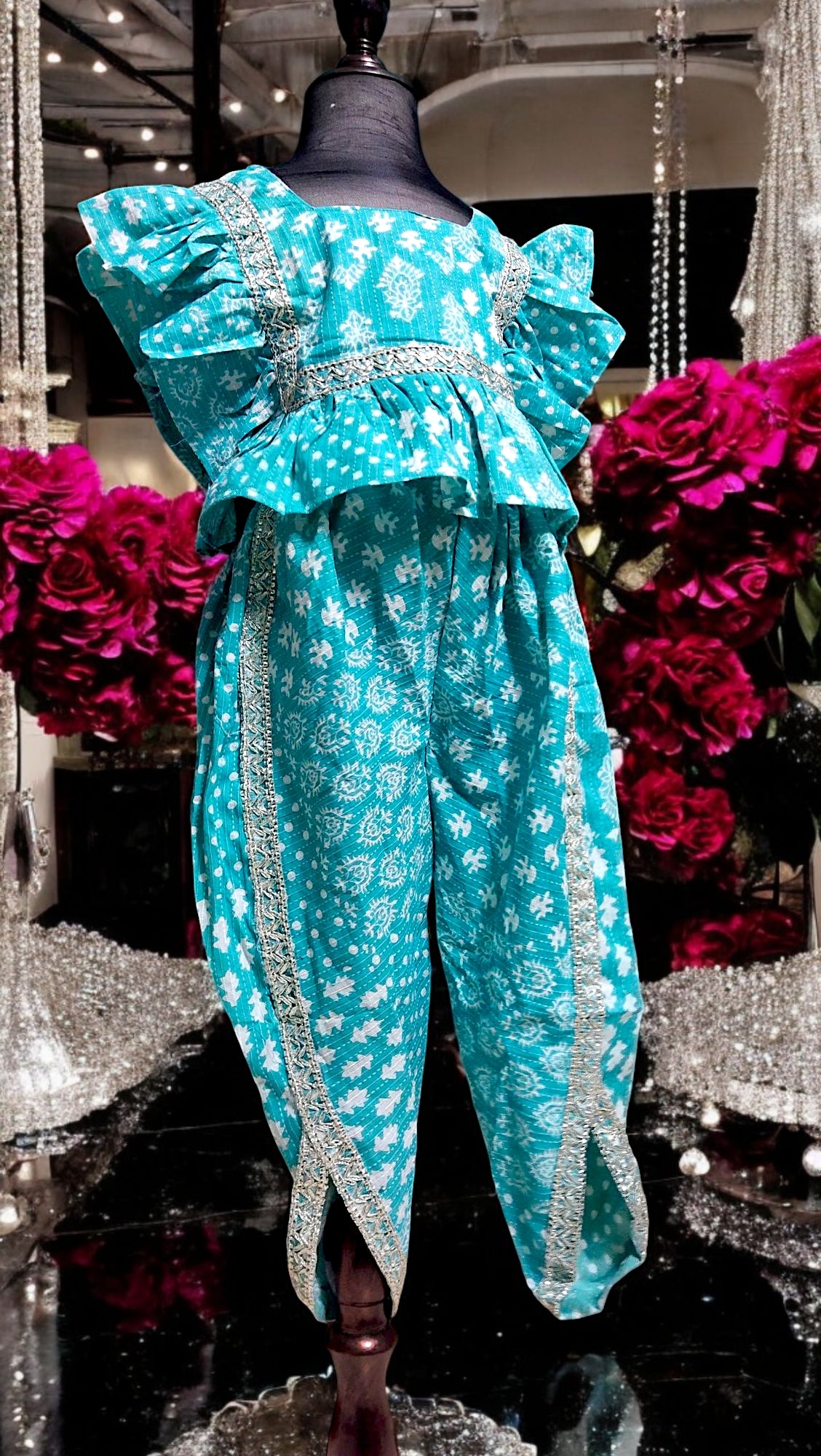 Chandralekha Series Kids Tops with Dhoti Pants for baby girls Floral Gold Silver Lace