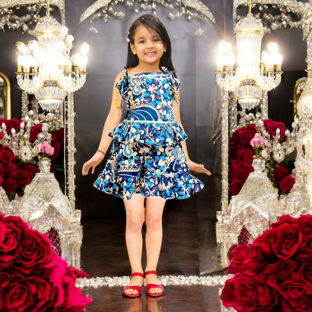 KALAMKARI Sleeveless Cotton Tops & Frilly SHORTS Sets Girls Kids Indian Ethnic Wear Cotton Suits