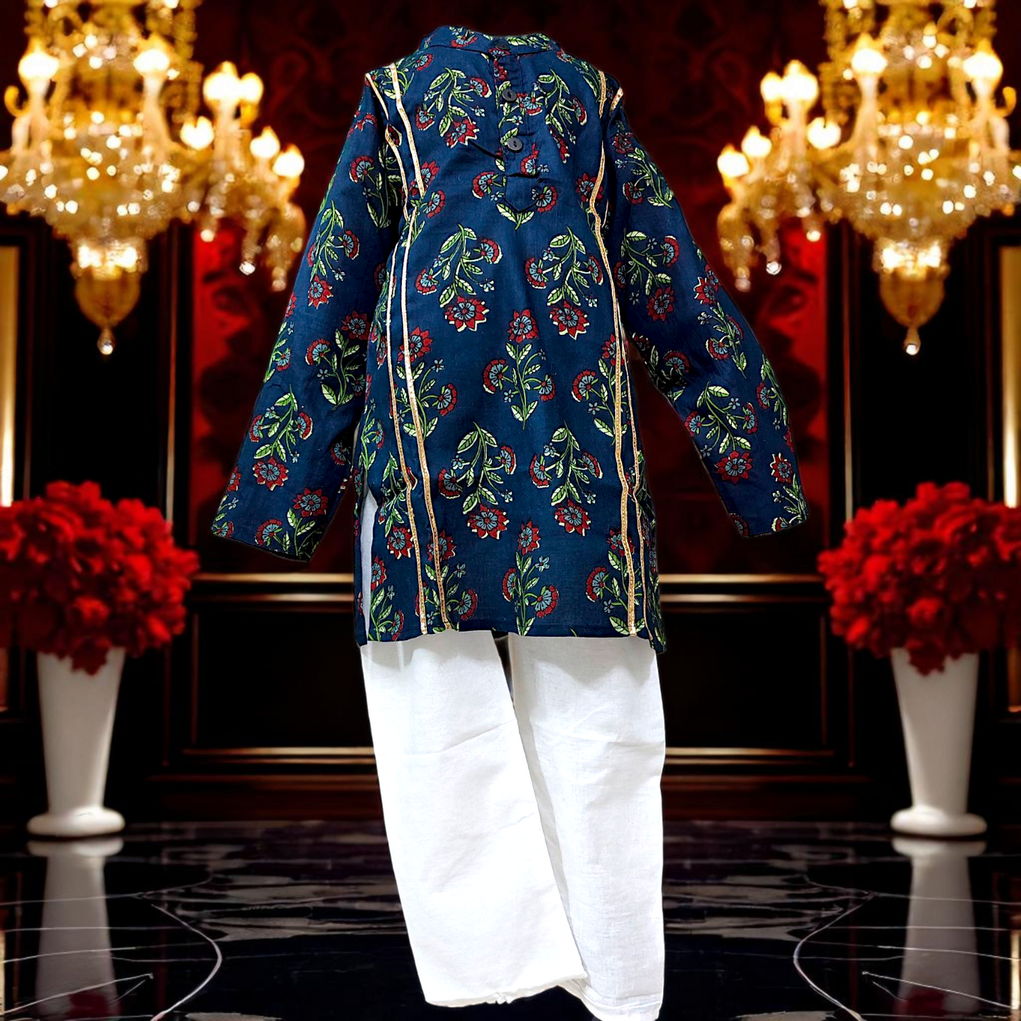 Deluxe Kids Kurta with White Pyjama Set — Premium Quality Cambric Cotton, Sizes 18-32, For Baby Boys and Kids Jippa Concept