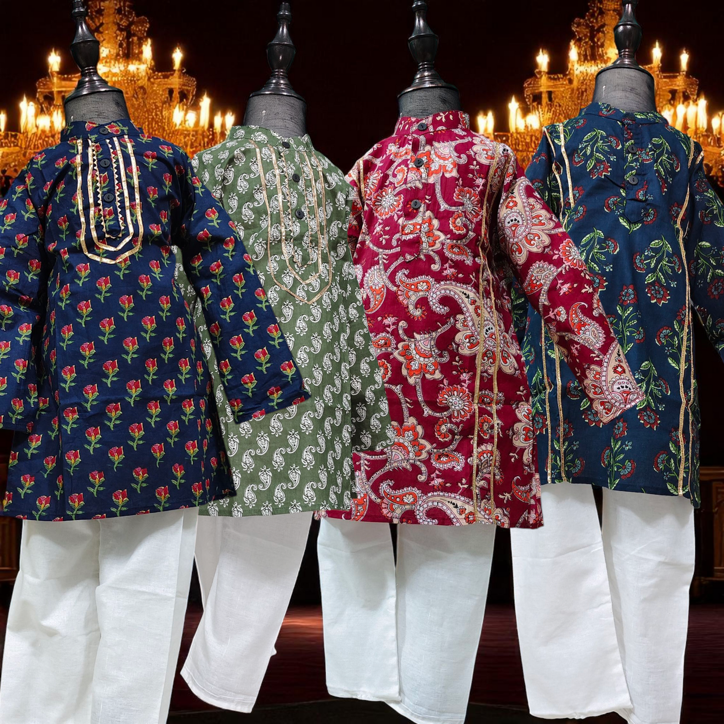 Deluxe Kids Kurta with White Pyjama Set — Premium Quality Cambric Cotton, Sizes 18-32, For Baby Boys and Kids Jippa Concept