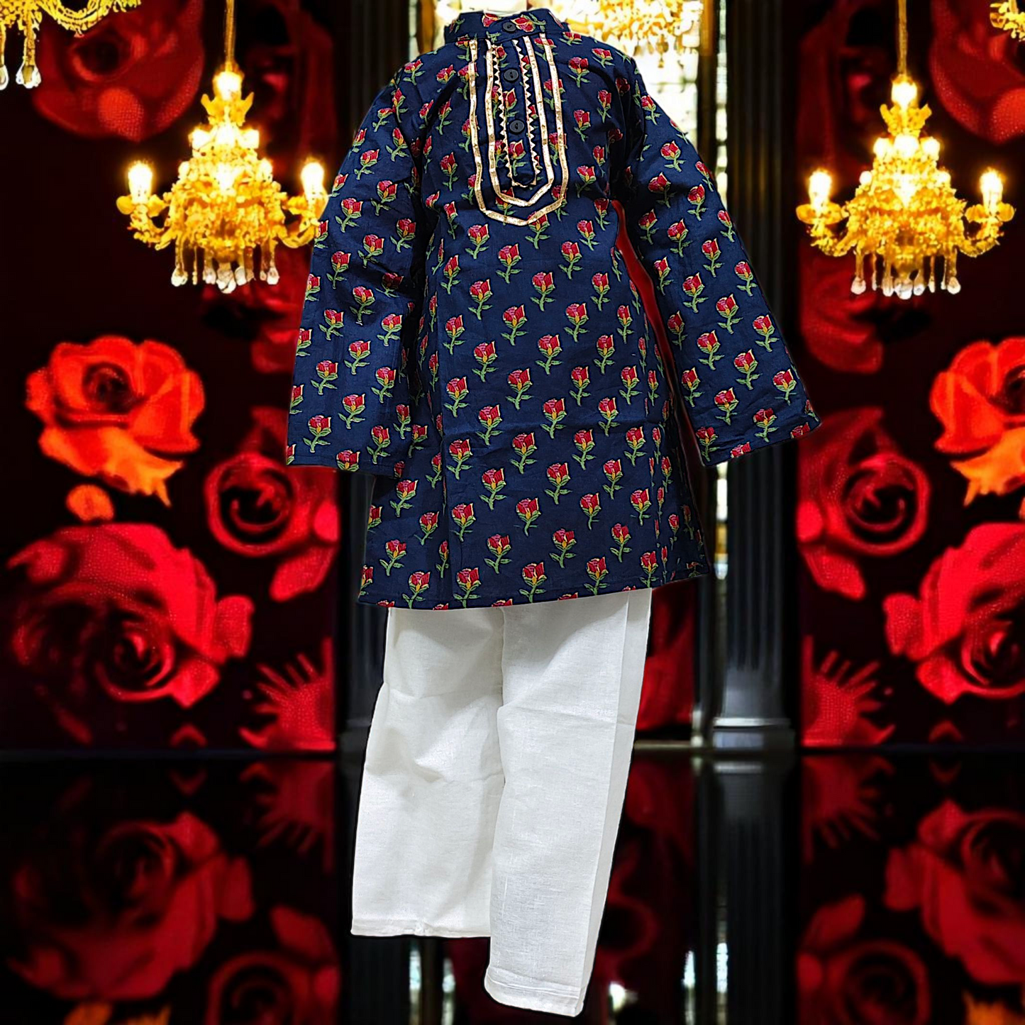 Deluxe Kids Kurta with White Pyjama Set — Premium Quality Cambric Cotton, Sizes 18-32, For Baby Boys and Kids Jippa Concept