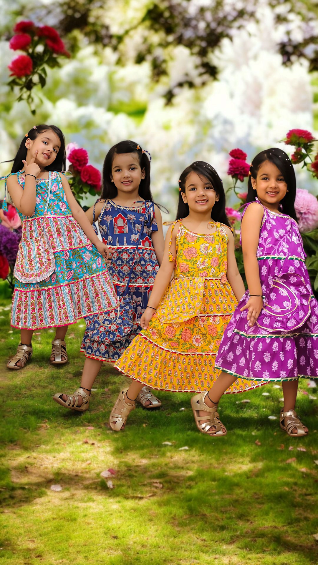 Maya Series – Exclusive Kids Dress with NEW Matching Frilled Sling Bag | Rajasthani Handblock Cotton