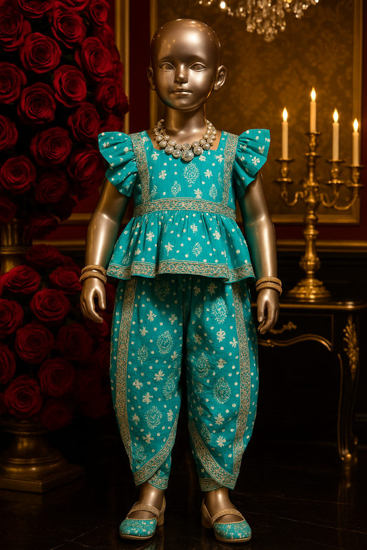 Chandralekha Series Kids Tops with Dhoti Pants for baby girls  Floral Gold Silver Lace