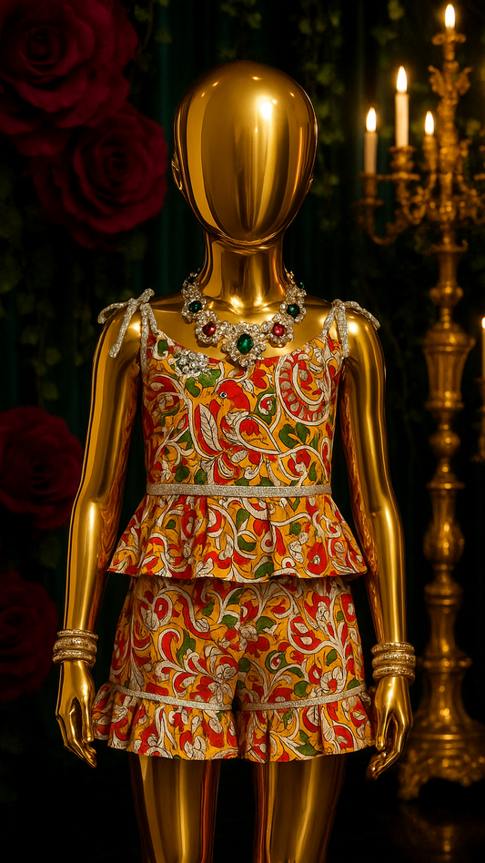 KALAMKARI Sleeveless Cotton Tops & Frilly SHORTS Sets Girls Kids Indian Ethnic Wear Cotton Suits
