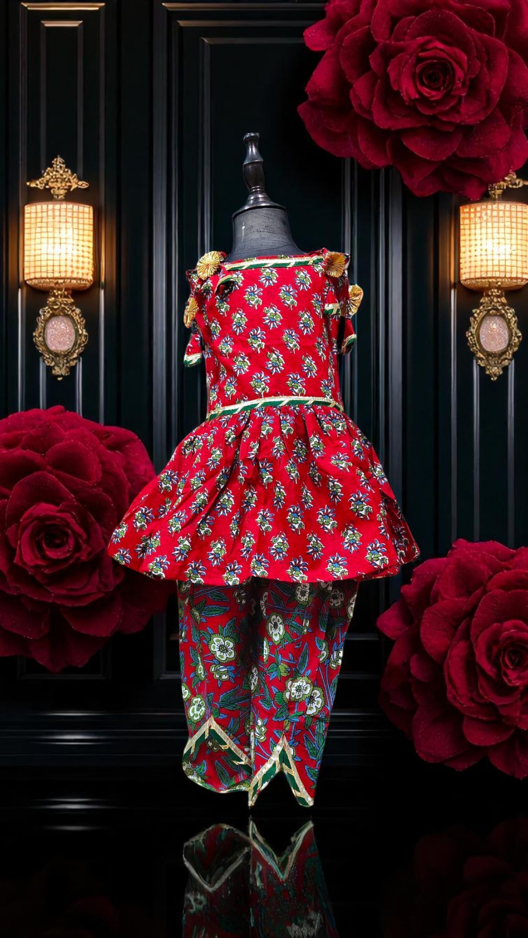 Sundari Series - Sleeveless Kids Kurti with Dhoti Pants Peplum Waist Breathable Cotton for baby girls and kids Punjabi Suit Concept