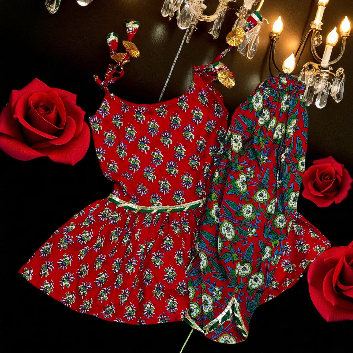Sundari Series - Sleeveless Kids Kurti with Dhoti Pants Peplum Waist Breathable Cotton for baby girls and kids Punjabi Suit Concept