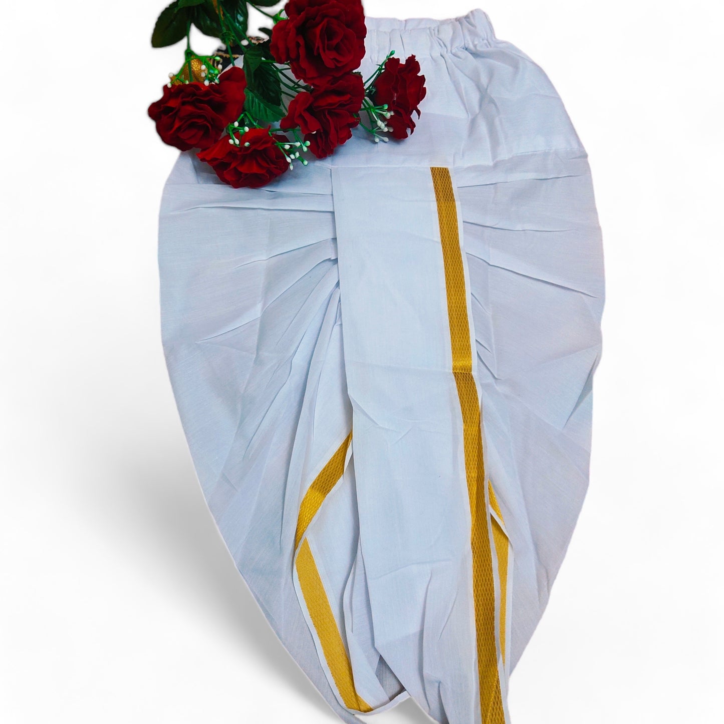 The Panchakacham Kids Dhoti Pants With Pattu and Gold Borders For Baby Boys and Kids Age 1 to 10 years