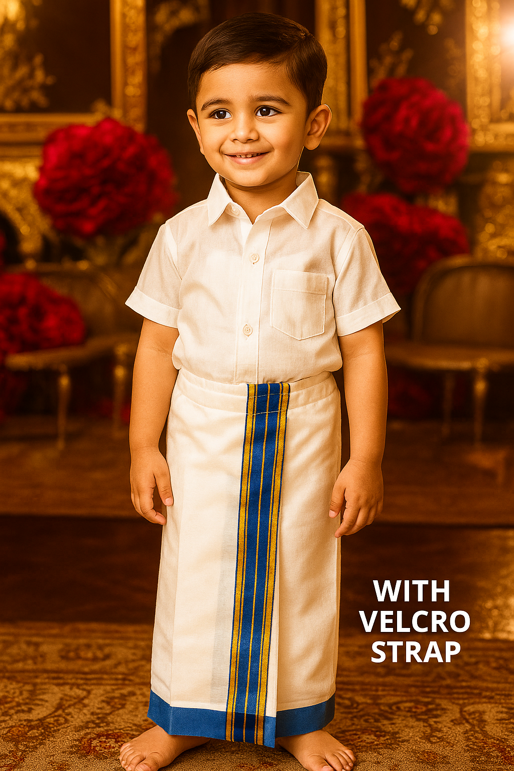 Kids Veshti / Dhoti – Ready Stitched with Velcro (Cotton, Age 1–10 Years)